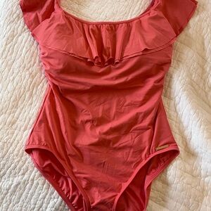 MICHAEL Michael Kors Coral Ruffle One Piece Swimsuit size 14